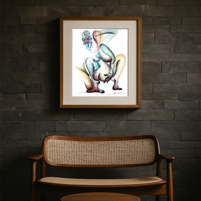 “Erotic” Genrikh Frid (1997) India Ink & Colored Pencil -- Limited Edition Print