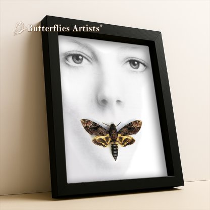 • Death Head Real Moth Acherontia Lachesis Silence Of The Lambs Framed Entomology Shadowbox Display